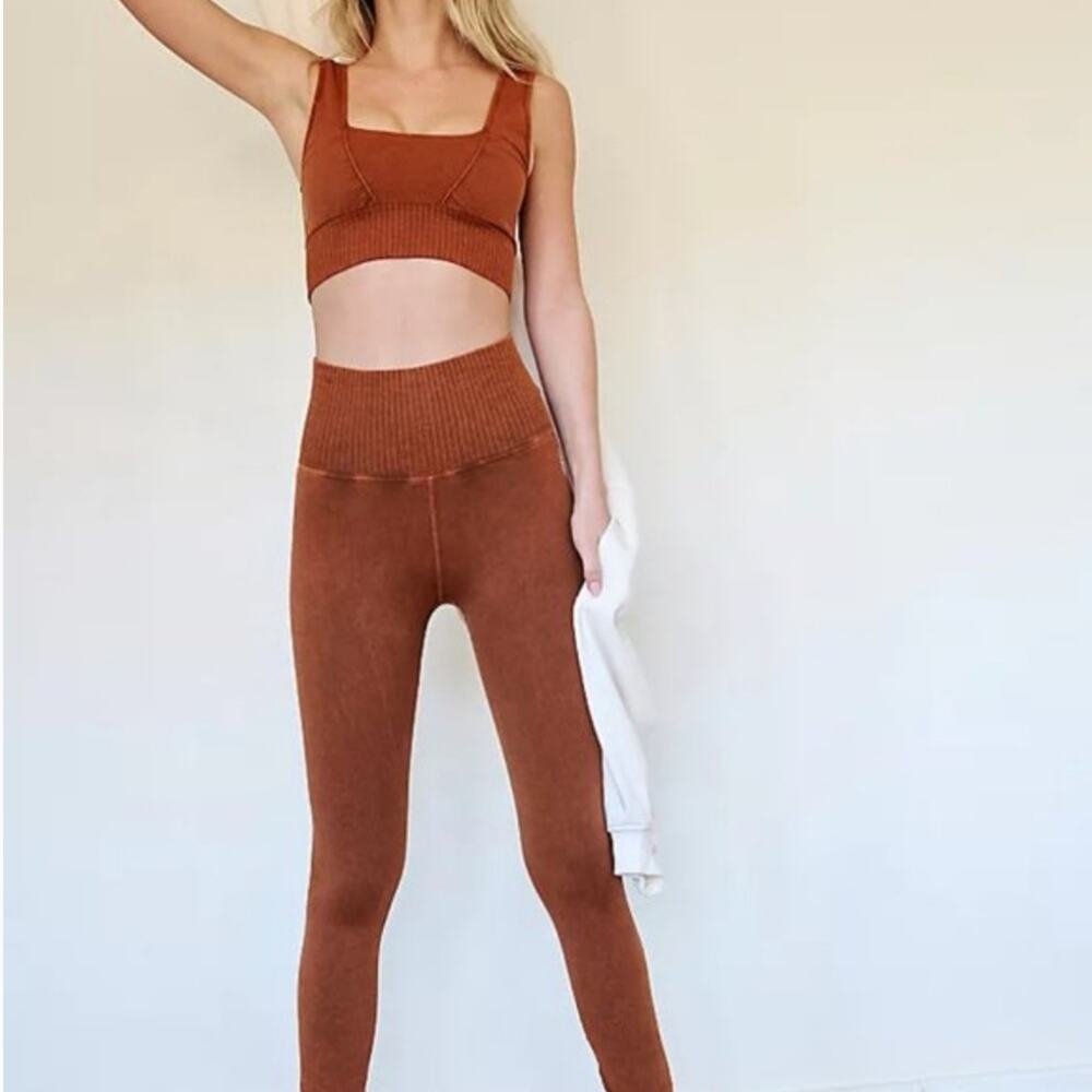 Free People Movement Good Karma Leggings Toasted Coconut Orange XS/S High Rise